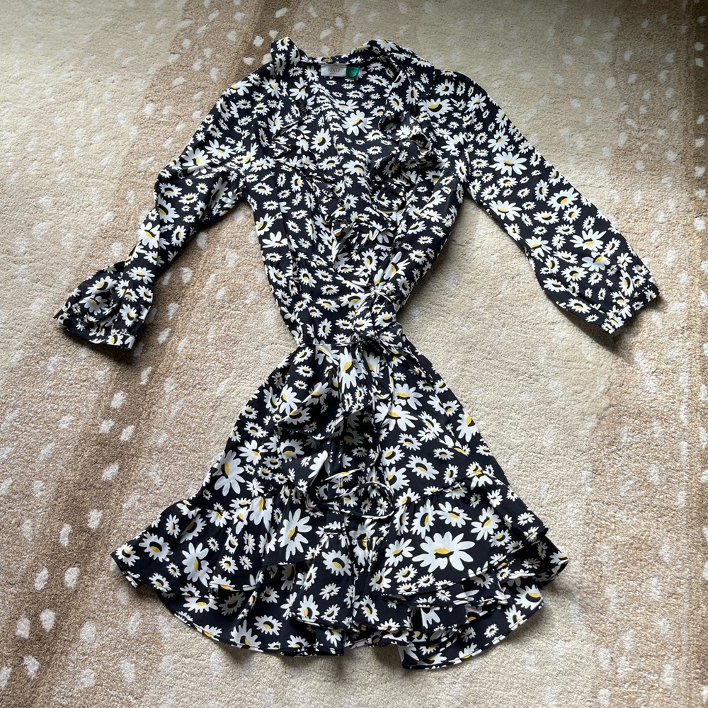 Rixo ruffle collar sunflower wrap dress
